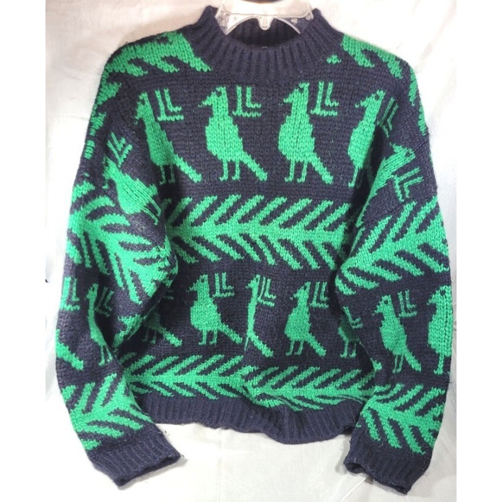 .TESSA Made in Italy Women's Alpaca & Wool Sweater w/ Birds - Blue/Green - XL+